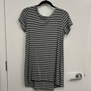 Grey and Black Striped Everly T shirt Dress